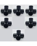 6-Pk 3/4" 4-Way Black PVC Elbows+Tees Furniture-Grade ASTM SCH40 Construction Fittings
