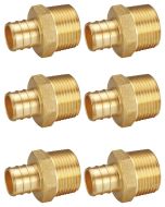6-Pack 3/4" PEX x 3/4" Male NPT Threaded Adapters, No Lead Brass Pex-B Crimp Fittiings Set, ASTM F1807 NSF-Certified