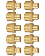 10-Pk 3/4" PEX Crimp x 3/4" Male NPT Adapters DZR Lead Free Brass NSF-Listed F1807 PEX-B Fittings