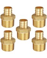 5-Pk 3/4" PEX Crimp x 3/4" Male NPT Adapters DZR Lead Free Brass NSF-Listed F1807 PEX-B Fittings