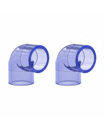 2-Pk 3/4 in. Clear PVC SCH-40 90-Degree Elbow Fittings Transparent Color ANSI, ASTM D2466 Special for Aquarium/Reef Tank Setup