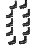 10-Pack 3/4" x 1/2" Plastic PEX-B Barb 90-Degree Reducing Elbow Crimp Fittings