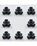 8-Pk 1/2 in. 5-Way Black PVC Elbow Fittings ASTM SCH40 Furniture-Grade Connectors