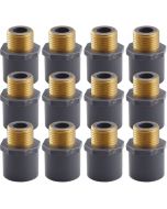 12-Pk 1/2 in. SCH-80 PVC Male Adapters w/Brass Threaded-Fittings ASTM D2467/D2464 NPT/MPT 1/2" PVC-to-Brass Connectors