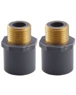 2-Pk 1/2 in. SCH-80 PVC Male Adapters w/Brass Threaded-Fittings ASTM D2467/D2464 NPT/MPT 1/2" PVC-to-Brass Connectors