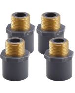 4-Pack 3/4" SCH-80 PVC Male Adapter w/Brass Threaded-Fittings ASTM D2467/D2464 NPT 3/4" MTP, PVC-to-Brass Connectors