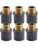 6-Pack 3/4" Schedule 80 PVC Male Adapters w/Brass Threaded-Fittings ASTM D2467/D2464 NPT 3/4" MTP, PVC-to-Brass Connectors
