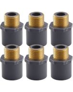 6-Pk 1/2 in. SCH-80 PVC Male Adapters w/Brass Threaded-Fittings ASTM D2467/D2464 NPT/MPT 1/2" PVC-to-Brass Connectors