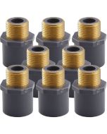8-Pk 1/2 in. SCH-80 PVC Male Adapters w/Brass Threaded-Fittings ASTM D2467/D2464 NPT/MPT 1/2" PVC-to-Brass Connectors