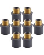 8-Pack 3/4" Schedule-80 PVC Male Adapters w/Brass Threaded-Fittings ASTM D2467/D2464 NPT/MTP, PVC-to-Brass Connectors