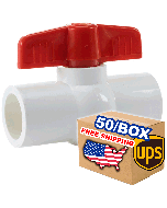 50/Box 1-1/2 in. Schedule 40 PVC Compact Ball Shut-off Valves, Socket Pipe Fittings ANSI ASTM