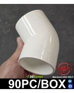 90pcs/Box 2 in. Schedule-40 PVC 45-Degree Elbow Pipe Fitting NSF SCH40 ASTM D2466 2"
